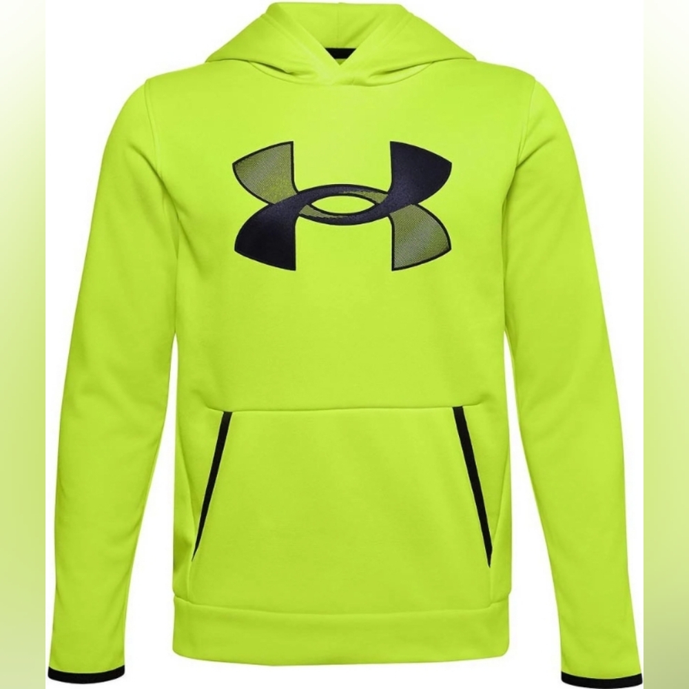 Under Armour boys neon citrine green size large logo hoodie